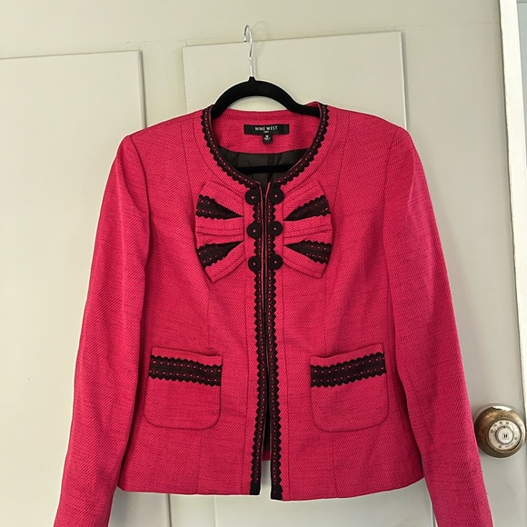 Nine West Pink & Black Lace Trim Blazer sz10 - Picture 5 of 7